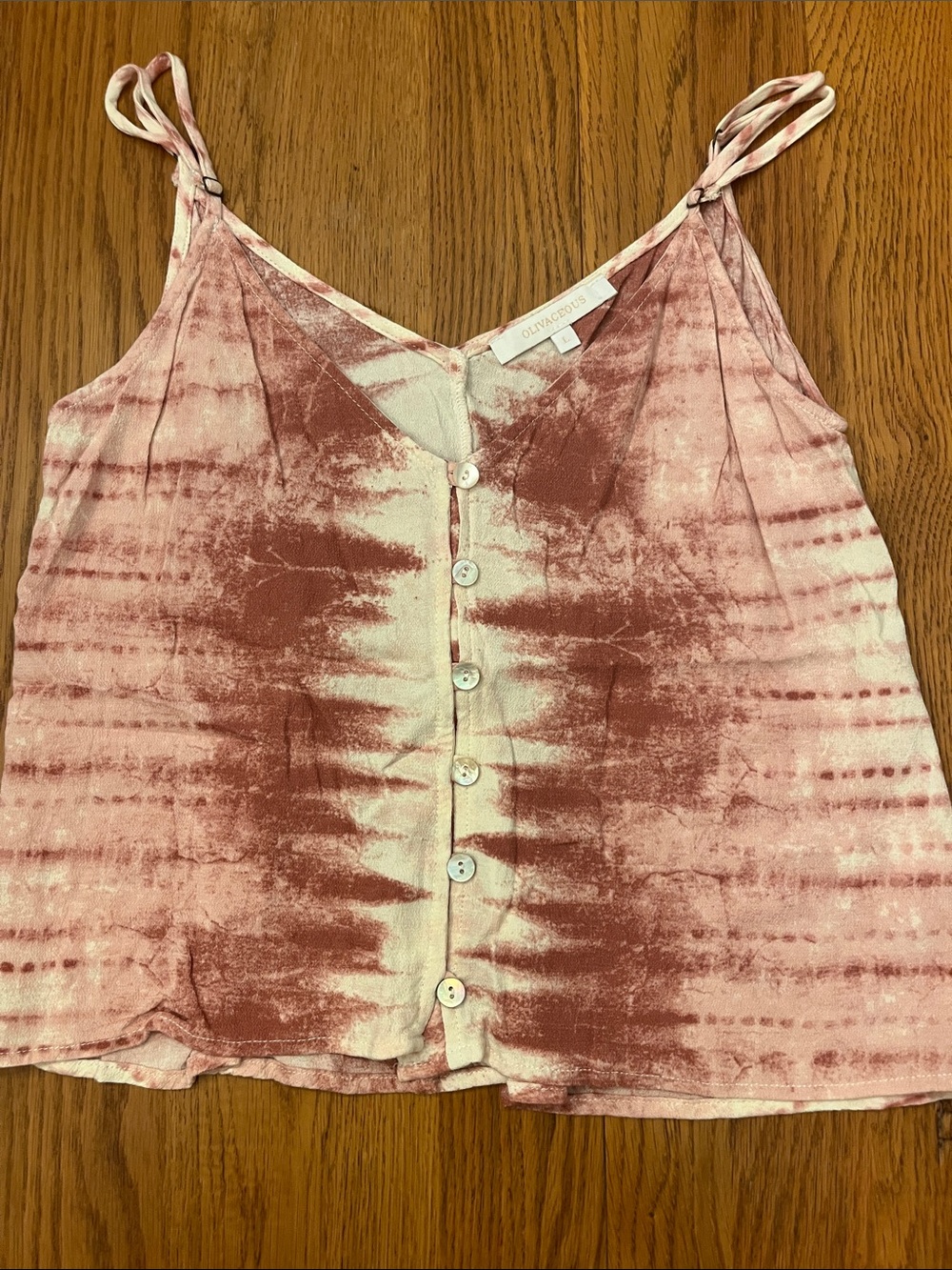 Olivaceous Rose Pink Tie-Dye Button-Front Cami Top